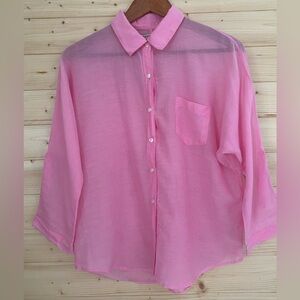 OLD NAVY Women’s Small Sheer Pink Lightweight Classic Button-Front Blouse